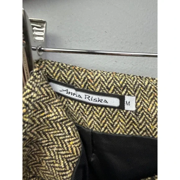 Anna Risca Skirt Womens Medium Green Tweed Herringbone Ruffle Hem Mini Academia - Picture 5 of 9